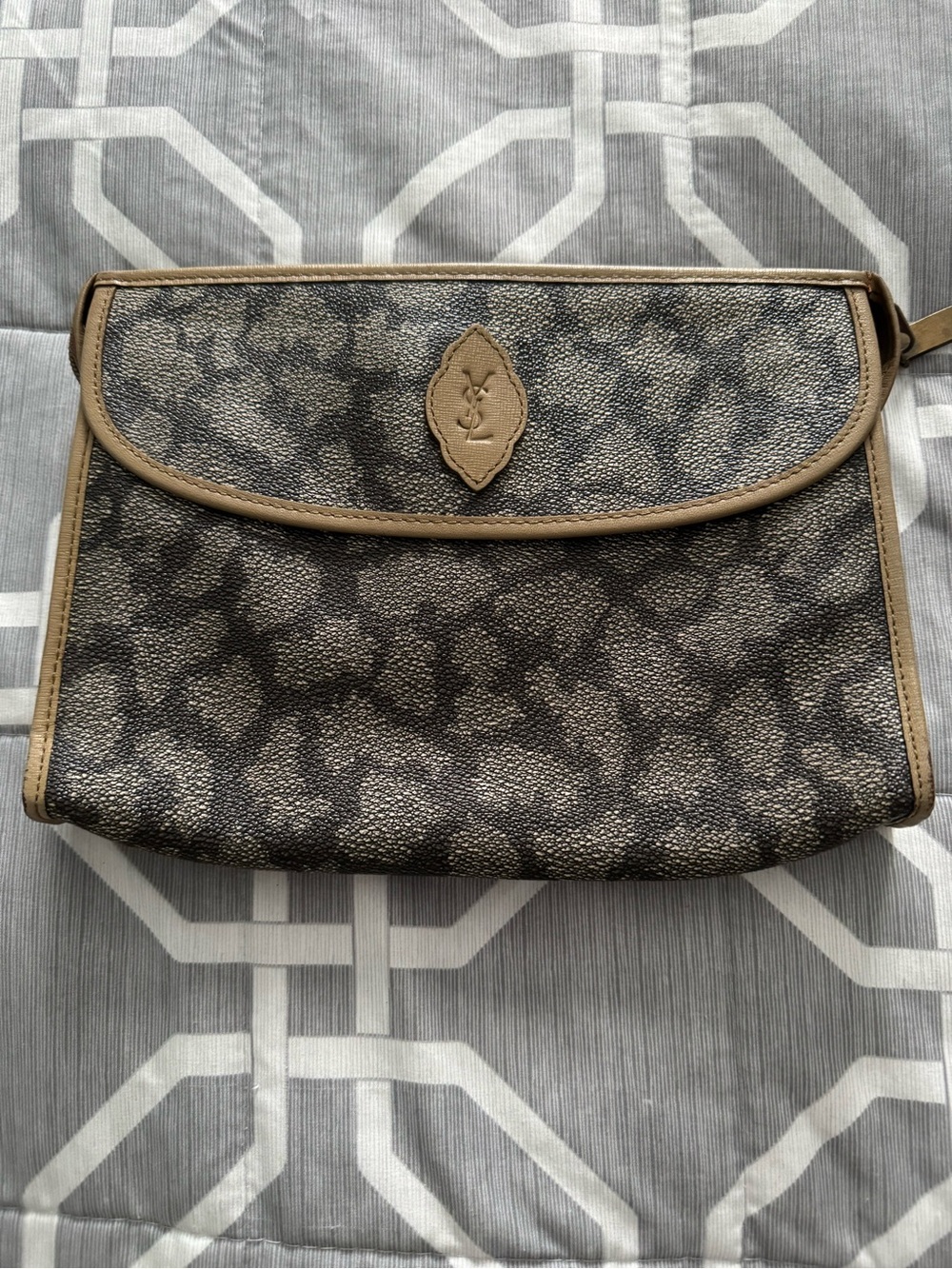 Yves Saint Laurent Taupe and Black Patterned Pouch/Clutch